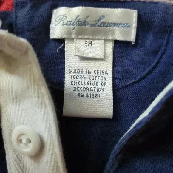 💚 3 For $15 Ralph Lauren Romper size 6M Rugby Stripe Red Navy - Picture 3 of 3